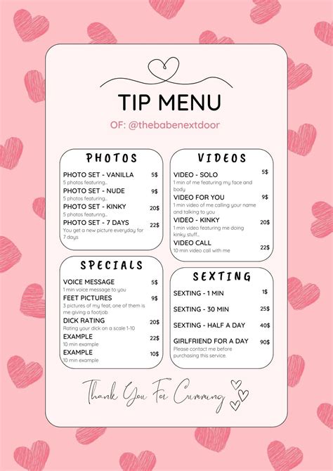 OnlyFans Tip Menu Ideas With Examples 